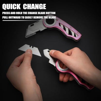 Tondiamo 2 Pcs Folding Pocket Utility Knife Box Cutter, Pink - color: Pink