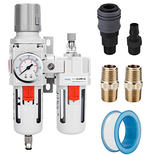 NANPU 1/2" NPT Air Filter Regulator Lubricator Combo, Water Separator - size: 1/2" NPT, style: Semi-Auto Drain