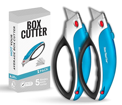 Box Cutter Retractable Utility Knife - Two Pack Heavy Duty Box Cutter Knife Cardboard Cutter - Box Opener Razor Knife - Box Knife Carpet Cutter with 5 Sharp Utility Blades (Blue 2 Pack) - color: Blue 2 Pack