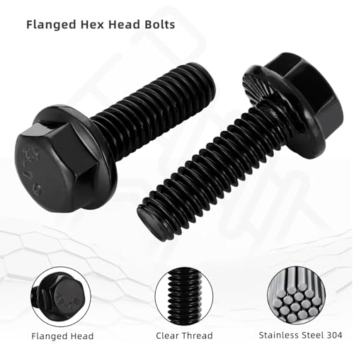 1/4-20 x 1 Flange Hex Head Bolts, Stainless Steel 304 Black Finish, Fully Threaded, 25 PCS - color: Black, size: 1/4-20 x 1"