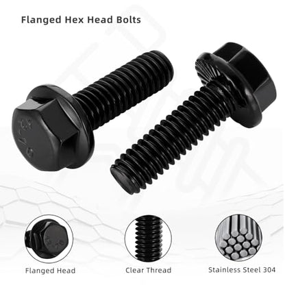 5/16-18 x 3/4" Flange Hex Head Bolts, Stainless Steel 304 Black Finish, Fully Threaded, 25 PCS - color: Black, size: 5/16-18 x 3/4"