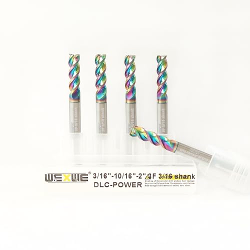 Tools DLC Series Carbide Square End Mill, Diamond-Like Coating, End Mill for Aluminum, Copper, Magnesium Alloys, High Silicon Aluminum, Composite Materials, 3 Flute, Inch Size（3/16", 5pcs） - size: 3/16 in