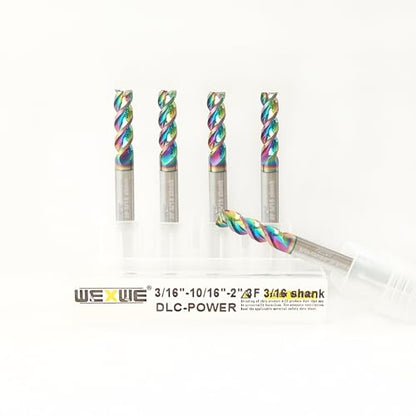 Tools DLC Series Carbide Square End Mill, Diamond-Like Coating, End Mill for Aluminum, Copper, Magnesium Alloys, High Silicon Aluminum, Composite Materials, 3 Flute, Inch Size（3/16", 5pcs） - size: 3/16 in