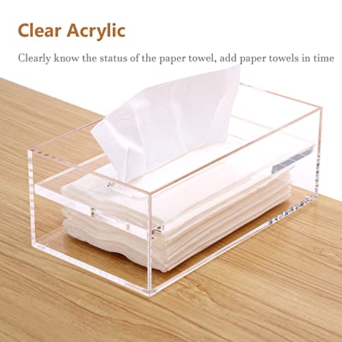 SANRUI Clear Acrylic Facial Tissue Box Cover Holder with 8mm Top Lid Rectangle Napkin Dispenser Organizer for Bathroom, Kitchen and Office Desk - color: Clear