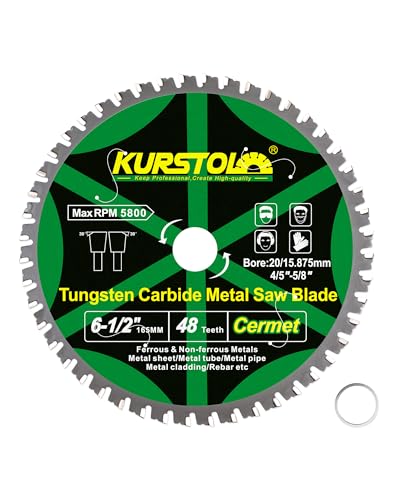 6-1/2 Inch Metal Cutting Saw Blade 48 Teeth - Ceramic Carbide Tipped for Steel, Iron, Steel Pipe, Non-Ferrous and Ferrous Metals, 5/8" Arbor - size: 6-1/2 Inch