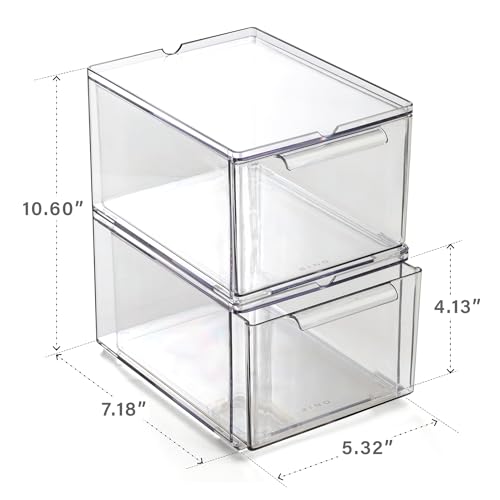 BINO | Clear Stackable Storage Drawers, Medium - 2 Pack | Clear Storage Drawers with Built-In Handles | Durable Plastic Organizer Drawer | Modular Stackable Drawer Acrylic Organizer - size: 2 Pack - Medium