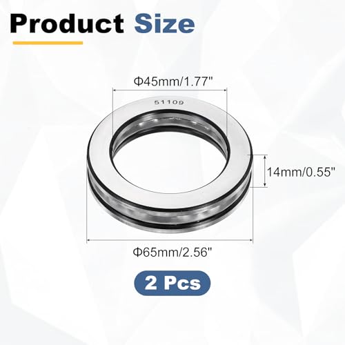 uxcell 2Pcs Thrust Ball Bearings, 45mm Bore 65mm OD 14mm Thick 51109 ABEC5 - size: 51109 45mm x 65mm x 14mm