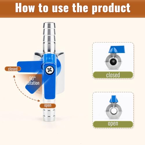 2 Pack 1/4" Hose ID Barb Mini Ball Valve, 304 Stainless Steel Small Shut Off Valve with Clamps Kit for Water Oil Gas (1/4 Inch) - size: 1/4 Inch