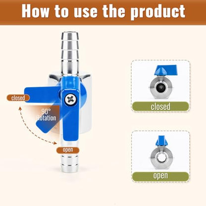 2 Pack 1/4" Hose ID Barb Mini Ball Valve, 304 Stainless Steel Small Shut Off Valve with Clamps Kit for Water Oil Gas (1/4 Inch) - size: 1/4 Inch