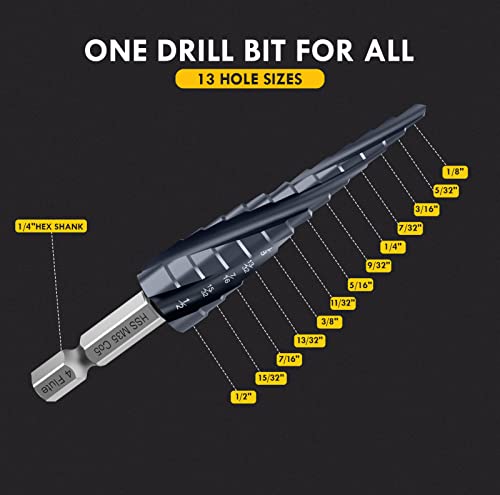 1/8"-1/2" Four Sprial Flute M35 Cobalt Step Drill Bit - size: 1/8"-1/2"(4 Flute)