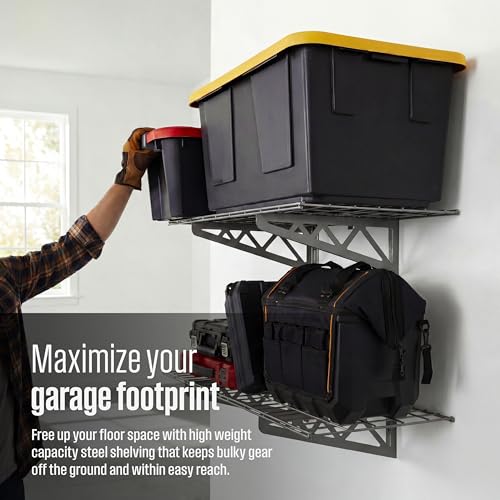 SafeRacks Steel Garage Wall Shelves 2-Pk w/Hooks, 500lb, Hammertone (18x36) - color: Hammertone, size: 18"x36" (2-Pack)