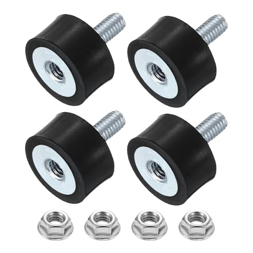 uxcell M4 Rubber Mounts, 4Pcs 15x8mm(DxH) Rubber Cylindrical Anti Vibration Isolator Shock Absorber with Lock Nut for Car Bobbin Generator Air Compressors - size: M4x10mm, 15x8mm Rubber