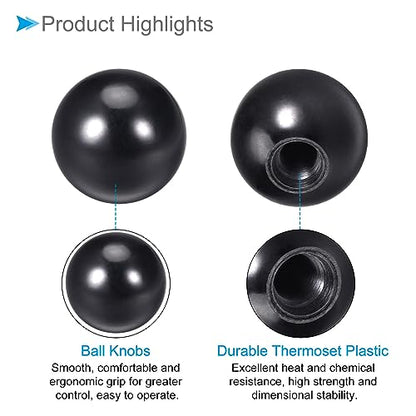 Thermoset Ball Knobs, M6 Female Thread 20mm Diameter, Plastic Metric Hand Screw Grip Black - (Applications: for Lathe Machinery Lever Handle), 4-Pieces - color: Black, size: M6 x 20mm