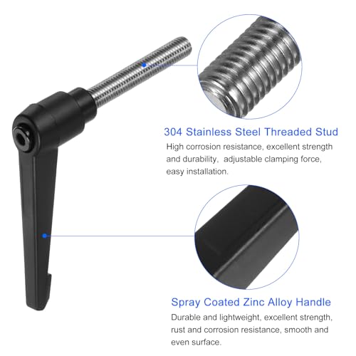 uxcell 2pcs Clamping Lever Handles, M10 x 50mm 304 Stainless Steel Threaded Male Stud, Adjustable Handles Locking Quick Release Ratchet Push Button Bolt Knobs, Black - size: M10 x 50mm