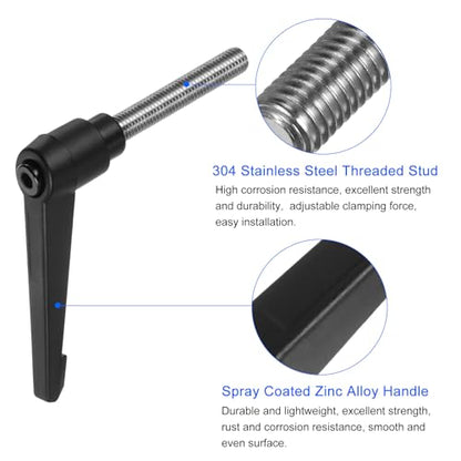 uxcell 2pcs Clamping Lever Handles, M10 x 50mm 304 Stainless Steel Threaded Male Stud, Adjustable Handles Locking Quick Release Ratchet Push Button Bolt Knobs, Black - size: M10 x 50mm