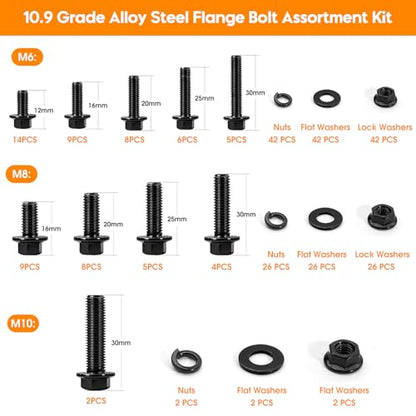 Metric Nuts and Bolts Assortment Kit 280PCS, M6 M8 M10(12mm to 30mm) Screws - size: 280PCS M6 M8 M10