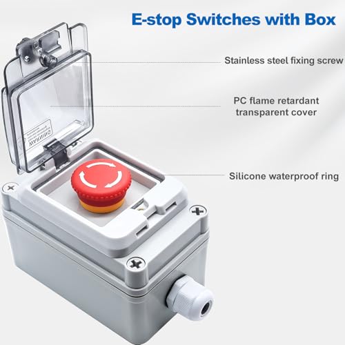 mxuteuk 1NC 1NO E-Stop Switches with Box Red Mushroom Emergency E-Stop Push Button Switch AC 660V 10A Switch Station Box G076 - color: Red/LA38A-11ZS-BOX IP67, size: 1NC 1NO