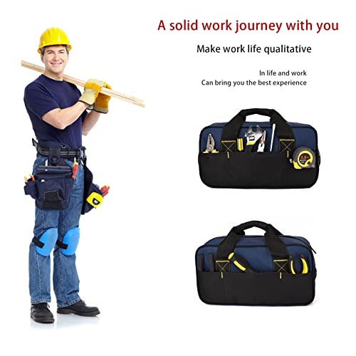 FASTECH 14 Inch Small Tool Bag, Wide Mouth Tool Tote Bag, Waterproof Tool Organizer Bag, Electricians Repairman Tools Tote Bag Double Fabric Storage Bag (Black+Blue) - size: Black+Blue