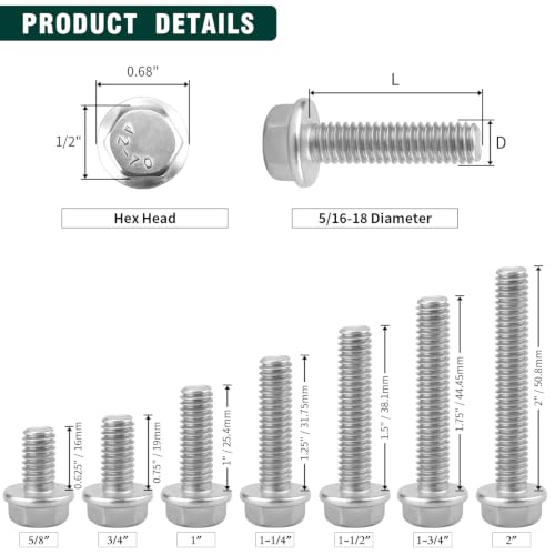 EASTLO 5/16-18 x 1-1/4" Flange Hex Bolts & Nylon Lock Nuts, 304 Stainless - size: 5/16-18 x 1-1/4
