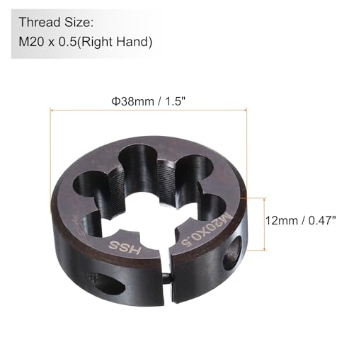 HARFINGTON Round Threading Die M20 x 0.5 Metric Thread 38mm OD Adjustable Right Hand High-Speed Steel (HSS) Round Die Screw Thread Cutting Die for Thread Repair - size: M20 x 0.5