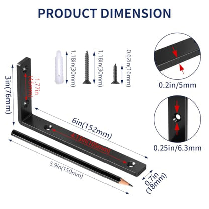 LSK 6PCS Shelf Bracket, L 6"×H 3", 5mm Thick Heavy Duty L Bracket, Black - color: Black, size: 6x3 inch (heavy duty)