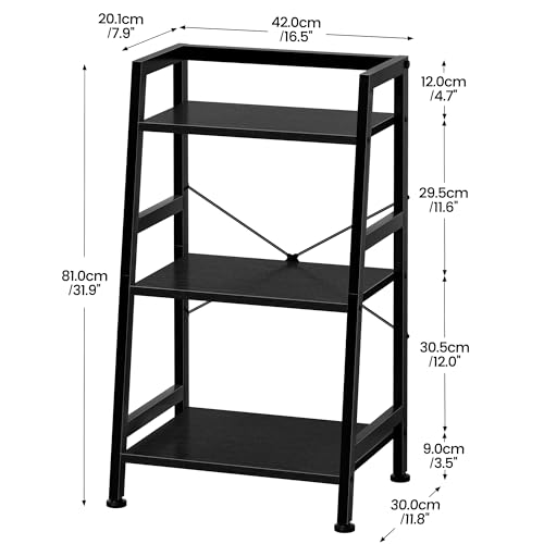 3-Tier Bookshelf, Ladder Shelf, Stand up Shelves, Industrial Bookcase with Steel Frame, Metal Small Bookcase, for Living Room, Home Office, Kitchen, Bedroom, Industrial Style（Black） - color: Black, size: 3 Tier (11.8"D x 16.5"W x 31.3"H)