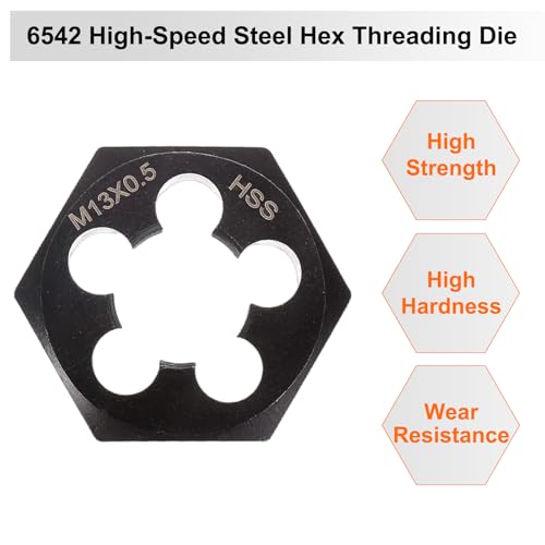 HARFINGTON Hex Threading Die M13 x 0.5 Metric Thread Right Hand High Speed Steel Rethreading Fixed Die Screw Cutting Tapping Repair Tool - size: M13 x 0.5