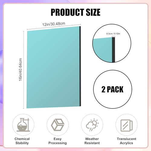 Lesnlok Cyan Acrylic Sheets 1/8 inch Thick 3mm 2 Pack 12 x 16 Clear Cyan Plexiglass Sheets,for Sign,Craft,Painting,Laser Cutting,DIY Display Projects… (12"x 16", Cyan, 2) - color: Cyan, size: 12"x 16"