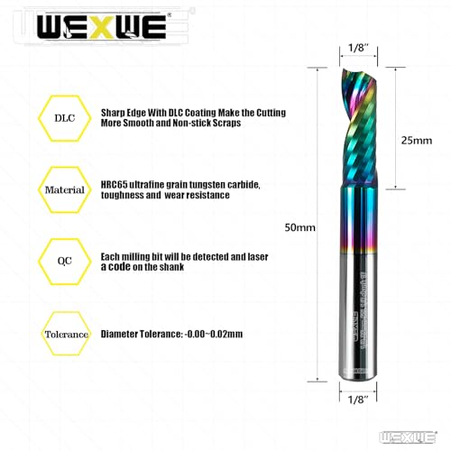 Tools Solid Carbide CNC Spiral Single Flute End Mill- for Acrylic Plate Aluminum,Wood,Plastic,Brass,Copper Cutting - 1/8 Diameter 25mm Flute Length,50mm Overall Length,1 Flute (1/8-50mm 2PCS) - size: 1/8-25mm-50L 2PCS