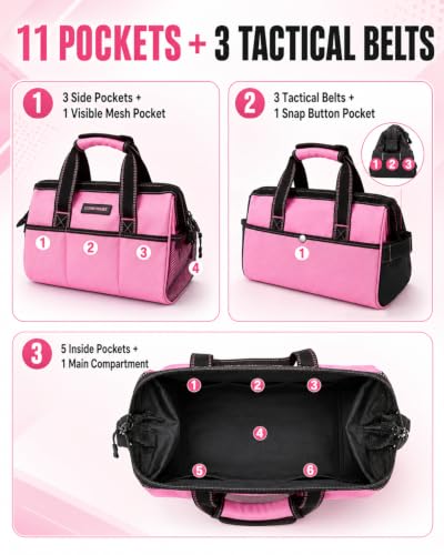 13-Inch Tool Bag for Women, Pink Soft Storage Bag with Inside Pockets - color: Pink