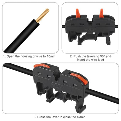 50Pcs DIN Rail Terminal Blocks Compact 24-12 AWG Wire Connectors for Electrical Control Panels Industrial Use - Black - color: black 50pcs