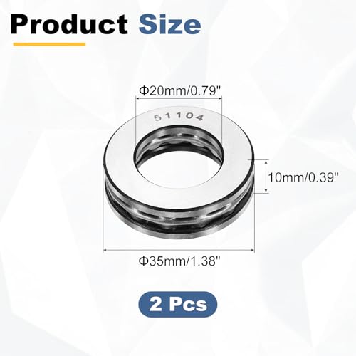 uxcell 2Pcs Thrust Ball Bearings, 20mm Bore 35mm OD 10mm Thick 51104 ABEC5 - size: 51104 20mm x 35mm x 10mm