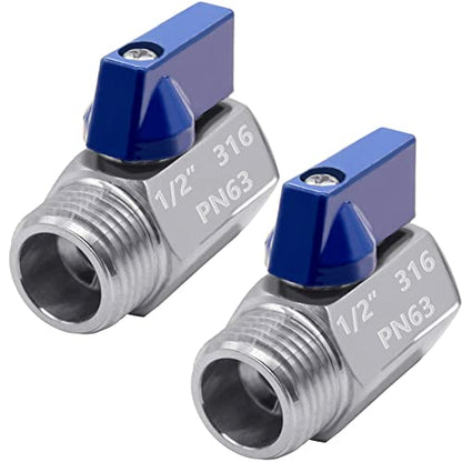 Beduan 316SS 1/2 NPT Mini Ball Valve Female x Male Shut-Off Valve 2 PCS - size: 1/2 NPT