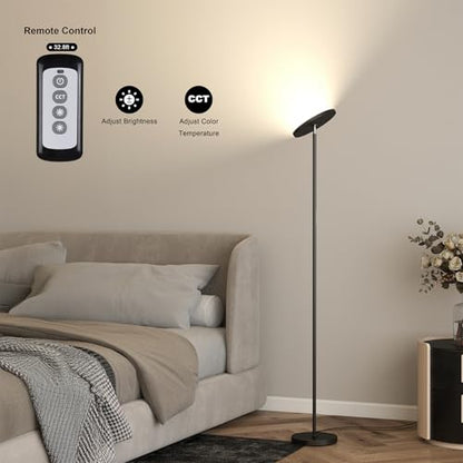 JOOFO LED Torchiere Floor Lamp with Remote, Stepless Dimmable Black - color: Black