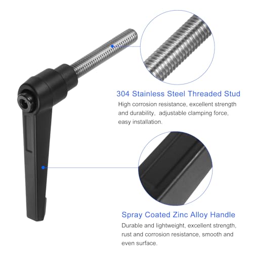 uxcell 2pcs Clamping Lever Handles, M8 x 45mm 304 Stainless Steel Threaded Male Stud, Adjustable Handles Locking Quick Release Ratchet Push Button Bolt Knobs, Black - size: M8 x 45mm