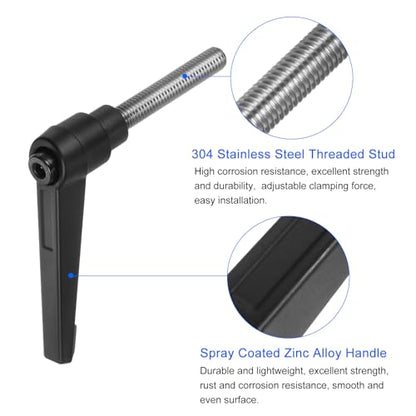 uxcell 2pcs Clamping Lever Handles, M8 x 45mm 304 Stainless Steel Threaded Male Stud, Adjustable Handles Locking Quick Release Ratchet Push Button Bolt Knobs, Black - size: M8 x 45mm