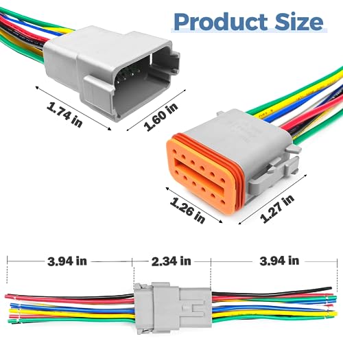 6 Kit Deutsch DT 12 pin Grey Male Female Wiring Harness, 16 AWG - color: Grey 12Pin, size: 6Set