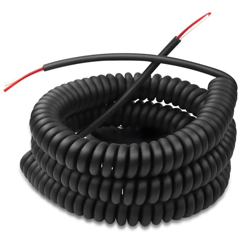 4-20-2 Coil Cord – 20/2 Wire Coiled Extension Cord, 2-Wire Retractable 20FT Spring Cable, 18AWG Conductor, SJEO Oil-Resistant Jacket for Garage Door Sensors, Industrial Controls