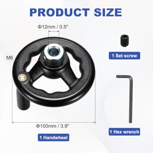uxcell Handwheel with Revolving Handle, 0.5" Hole x 3.9" OD, Black - size: 0.5" Hole x 4" OD