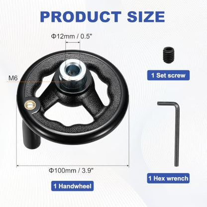 uxcell Handwheel with Revolving Handle, 0.5" Hole x 3.9" OD, Black - size: 0.5" Hole x 4" OD