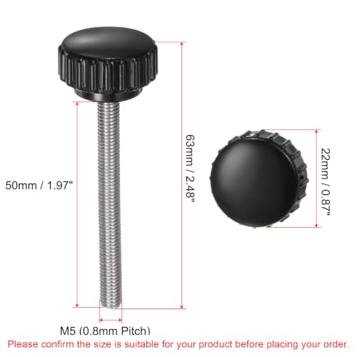 uxcell 6pcs Knurled Clamping Knobs M5 x 50mm Metric 304 Stainless Steel Male Thread Thumb Screw on Type 22mm Plastic Round Head Threaded Hand Bolt Stud Knobs Black - size: M5 x 50mm x 22mm
