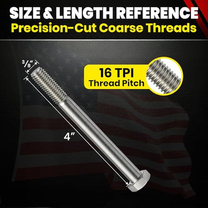 Chenango Supply 3/8-16 x 4 Stainless Steel Hex Head Bolts - size: 3/8-16x4"(25pcs)