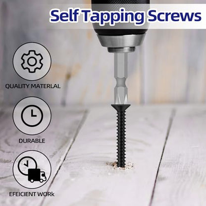 #4 x 1 Flat Head Self Tapping Screws, 304 Stainless Steel 18-8 Wood Screw, Black Finish, Screwdriver Bit Included, 200 PCS - color: Black, size: #4 x 1"