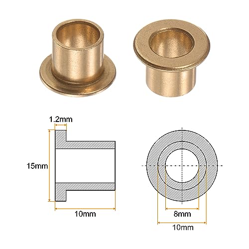 HARFINGTON 2pcs Flange Bearing Sleeve 8mmBore,10mmOD,10mm L,Bronze Bushing - size: 8mm x 10mm x 10mm