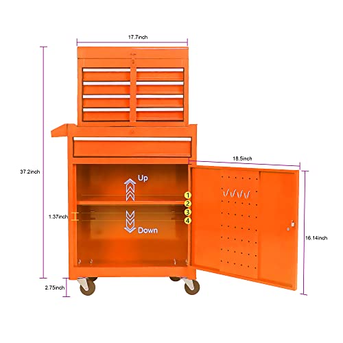 Orange 5-Drawer Tool Chest w/Lockable Wheels & Ball Bearings - 100KG OSHA-Compliant Garage Cabinet, Detachable Top & Adjustable Shelf - Workshop Storage - color: Orange, size: 22.95 x 11 x 37.2