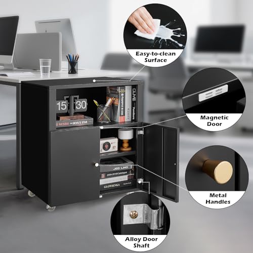 Heavy Duty Large Metal Printer Stand Cabinet with Storage, Black - color: Black