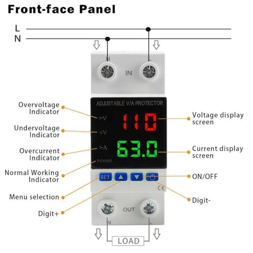 Voltage Protector 110V, 1-63A Adjustable Smart Circuit Breaker