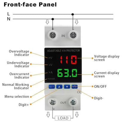 Voltage Protector 110V, 1-63A Adjustable Smart Circuit Breaker