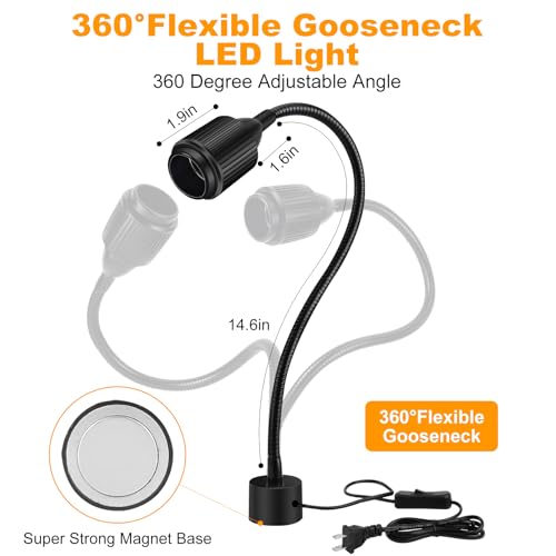 7W Dimmable Magnetic Work Light, Magnet Desk Lamps With Adjustable Fucos and Flexible Gooseneck, Sewing Machine Light, LED Task lights for Work Bench, lathe, Bandsaw, Industrial - size: 7w