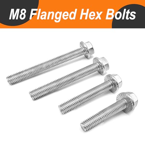 M8 x 60mm 8pcs Heavy Duty Flanged Hex Head Bolts, Flange Hexagon Head Screws, Stainless Steel 304, Metric Fully Threaded, Bright Finish - size: M8 x 60mm(8pcs)